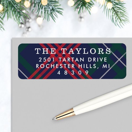 Navy Red Green Tartan Plaid Holiday Return Address Label