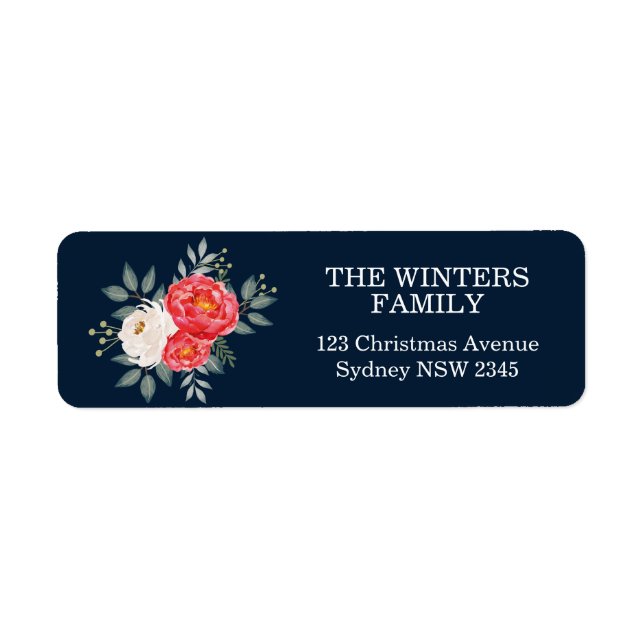 Navy, Red & Ivory Botanical Floral Label (Front)