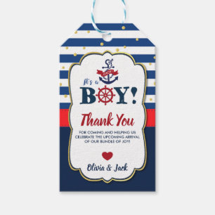 Navy Red Nautical Ahoy It's a Boy Baby Shower Gift Tags