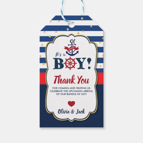 Navy Red Nautical Ahoy Its a Boy Baby Shower Gift Tags