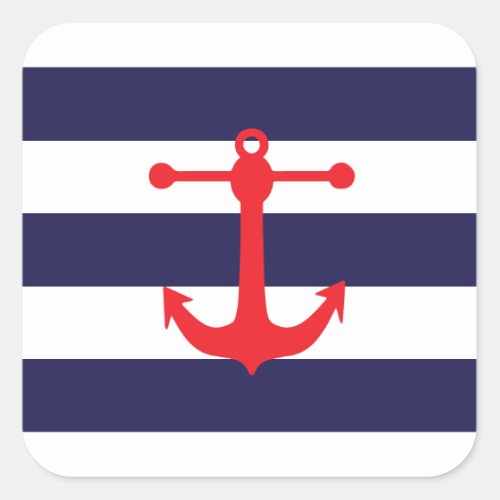 Navy  Red Nautical Pattern Square Sticker
