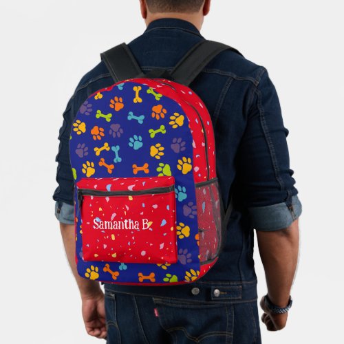 Navy red Pet Paws College Printed Backpack