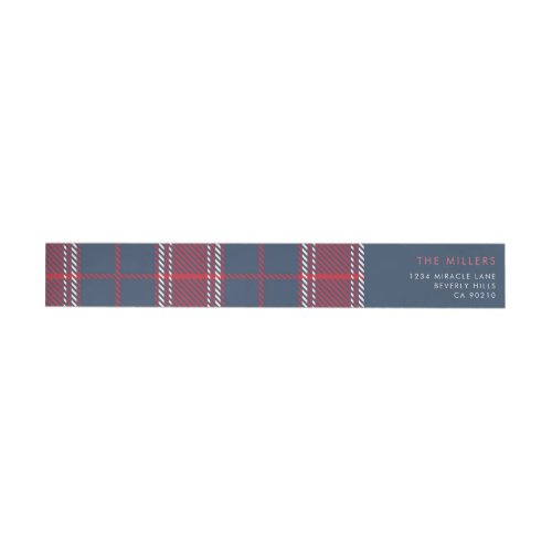Navy Red Plaid Tartan Buffalo Modern Minimalist Wrap Around Label