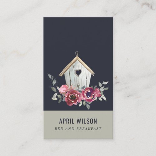 NAVY RED ROSE FLORAL WOOD HOME STAY BED BREAKFAST BUSINESS CARD
