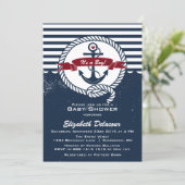 Navy & Red Rustic Nautical Baby Shower Invitation (Standing Front)