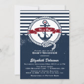 Navy & Red Rustic Nautical Baby Shower Invitation (Front)