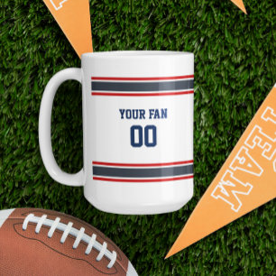 Navy, Red & White Football Jersey Personalized Coffee Mug