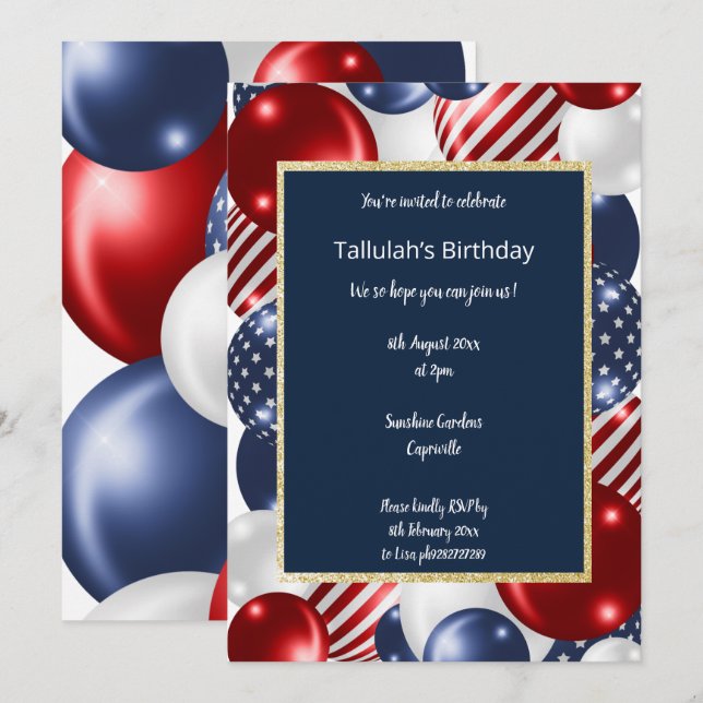 NAVY RED & WHITE PATRIOTIC ELEGANT   INVITATION (Front/Back)