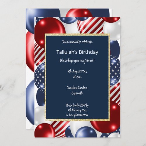 NAVY RED  WHITE PATRIOTIC ELEGANT   INVITATION