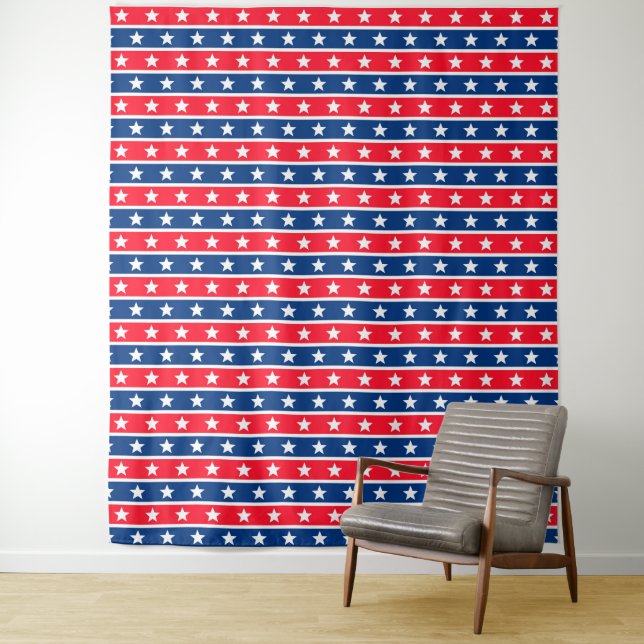 Navy Red & White Stars U.S.A Tapestry Backdrop (In Situ)