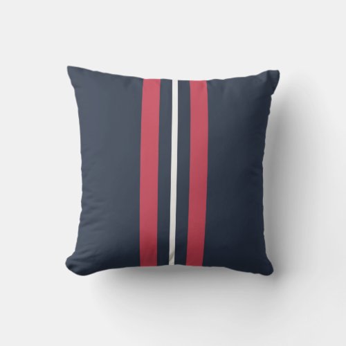 Navy Red  White Vertical Stripes Outdoor Pillow