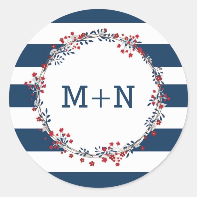 Navy Red Wreath wedding envelope seal 3986 (Front)