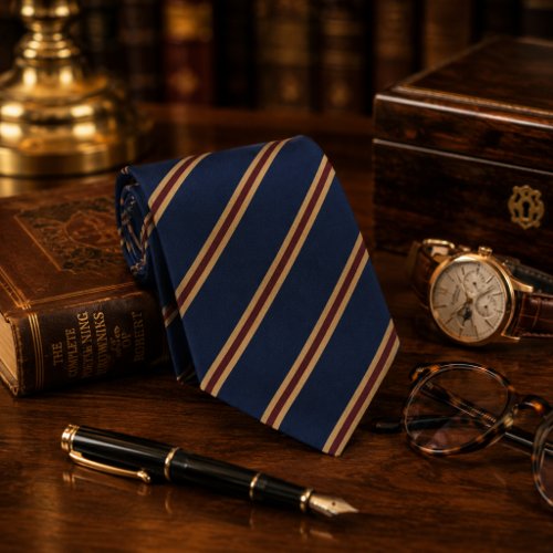 Navy Regimental Stripe Burgundy & Gold Heritage Neck Tie