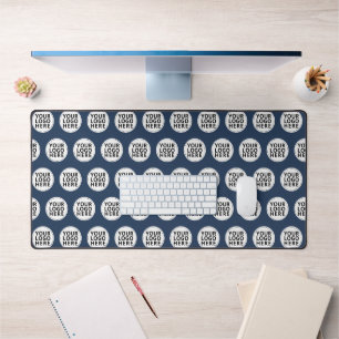 Navy Repeating Business Logo Desk Mat