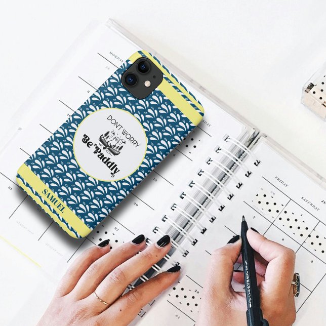 Navy Retro Water Pattern Otter Canoe Custom Name Case-Mate iPhone Case (Creator Uploaded)