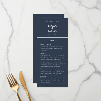Navy Reverse Minimalist Ampersand Wedding Elegant Menu