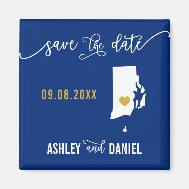 Navy Rhode Island Wedding Save the Date Map Magnet (Front)