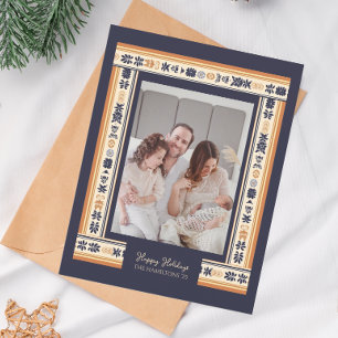 Navy Ribbon Border Family Photo Holiday Card