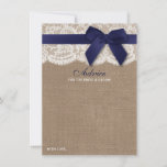 Navy Ribbon On Burlap & Lace Wedding Advice Card<br><div class="desc">Celebrate in style with these rustic advice cards. The simple yet stylish design will allow your guests to write a note of advice for you to keep and read over in years to come. The wording is easy to personalize so these cards can quickly be transformed into advice cards for...</div>