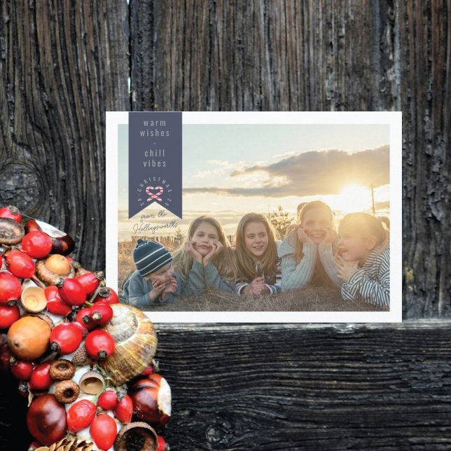 Navy Ribbon Photo Christmas Card (Creator Uploaded)