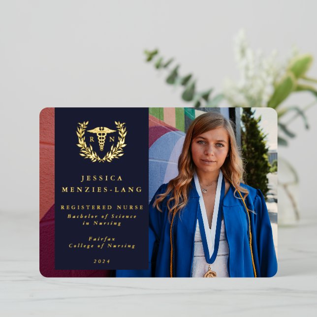 Navy RN Caduceus Graduation Photo Announcement (Standing Front)
