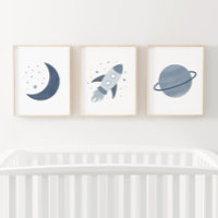 Navy Rocket Ship Moon Planet Outer Space Kids Room