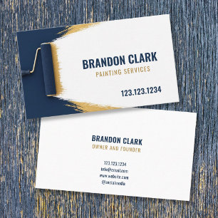 Navy Roller with Golden Brush Trail Painting Business Card