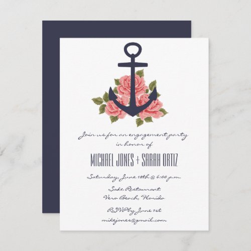 Navy Romantic Nautical Engagement Party Invitation