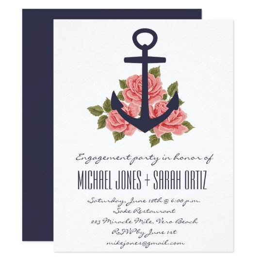 Navy Romantic Nautical Engagement Party Invitation