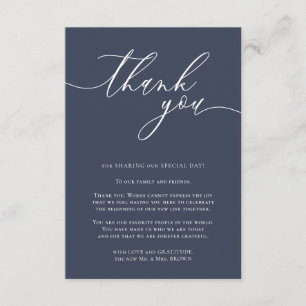 Navy Romantic Photo Calligraphy Thank You Enclosure Card