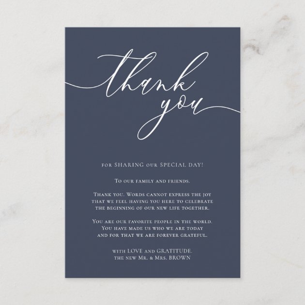 Navy Romantic Photo Calligraphy Thank You Enclosure Card
