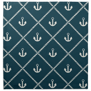 Navy Rope And Anchor Pattern Cloth Napkin
