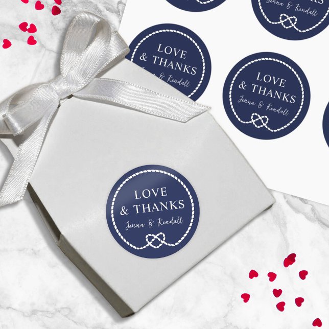 Navy Rope Heart Nautical Wedding Thank You Classic Round Sticker (Creator Uploaded)