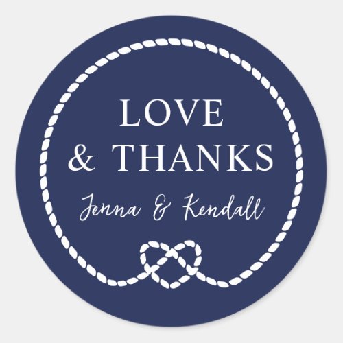 Navy Rope Heart Nautical Wedding Thank You Classic Round Sticker