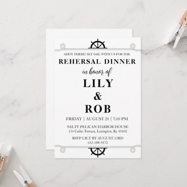 navy rope nautical rehearsal dinner invitations (Front/Back In Situ)