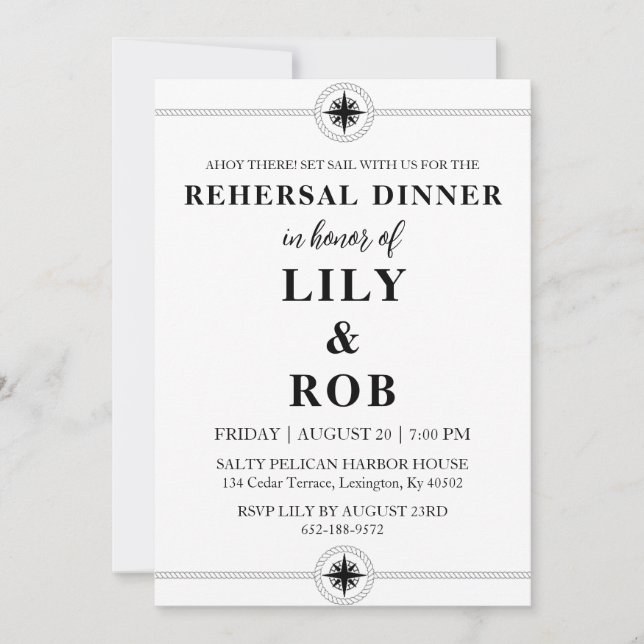 navy rope nautical rehearsal dinner invitations (Front)
