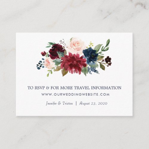 Navy Rose Burgundy Floral Wedding Enclosure Card