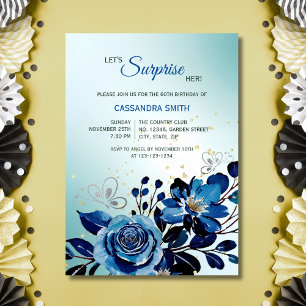Navy Rose Butterfly Green Surprise Birthday Invitation