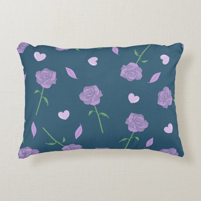 Navy Rose Floral Bohemian Botanical Pattern Accent Pillow (Front)