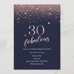 Navy Rose Gold 30th Birthday Invitation