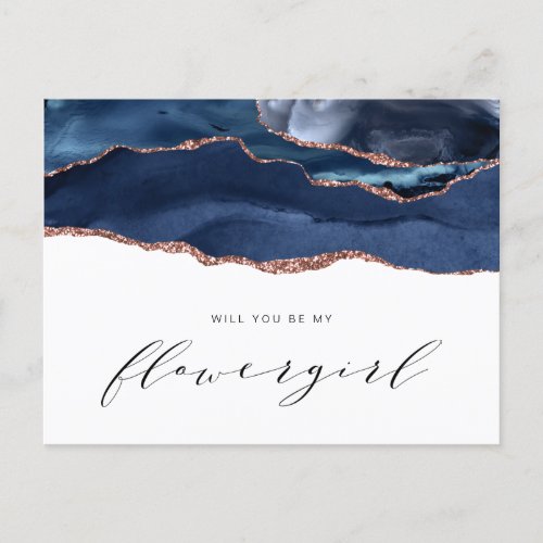 navy rose gold agate will you be my flowergirl  invitation postcard