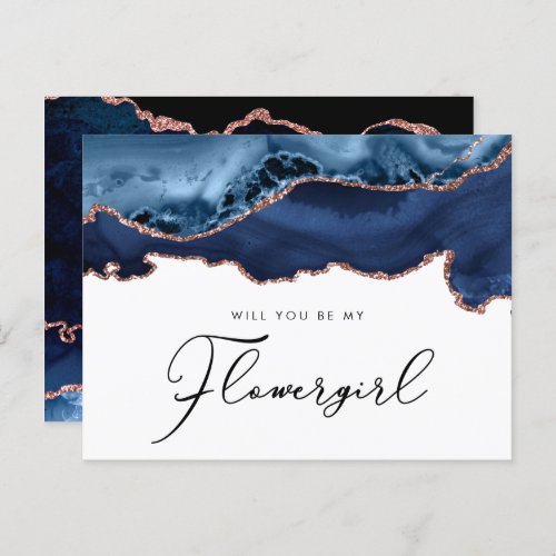 navy rose gold agate will you be my flowergirl invitation postcard