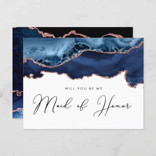 navy rose gold agate will you be my maid of honor invitation postcard