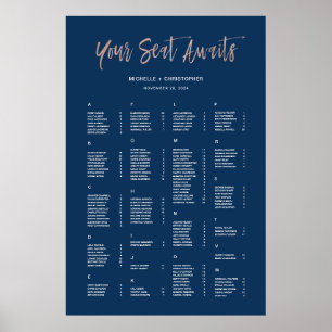 Navy & Rose Gold Alphabetical Seating Chart Sign