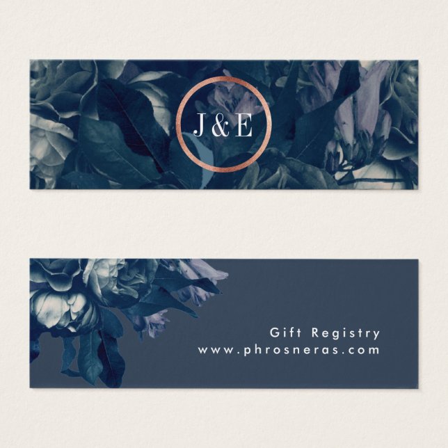 Navy Rose Gold Bouquet Gift Registry Card (Front & Back)