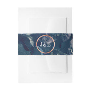 Navy Rose Gold Bouquet Wedding Invitation Belly Band