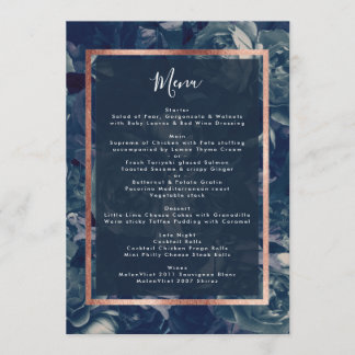 Navy Rose Gold Bouquet Wedding Menu