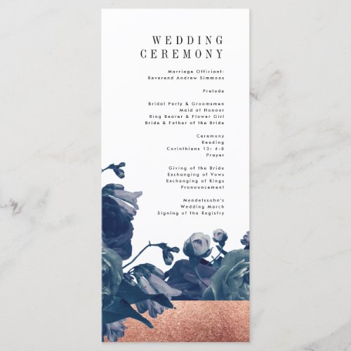 Navy Rose Gold Bouquet Wedding Program