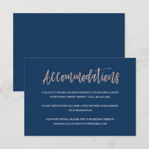 Navy & Rose Gold Chic Wedding Accommodations Card