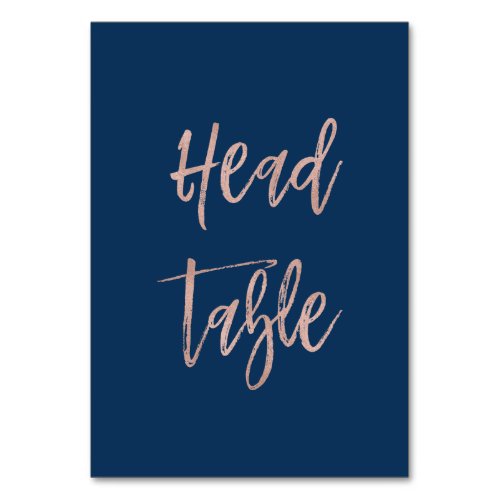 Navy  Rose Gold Chic Wedding Head Table Number